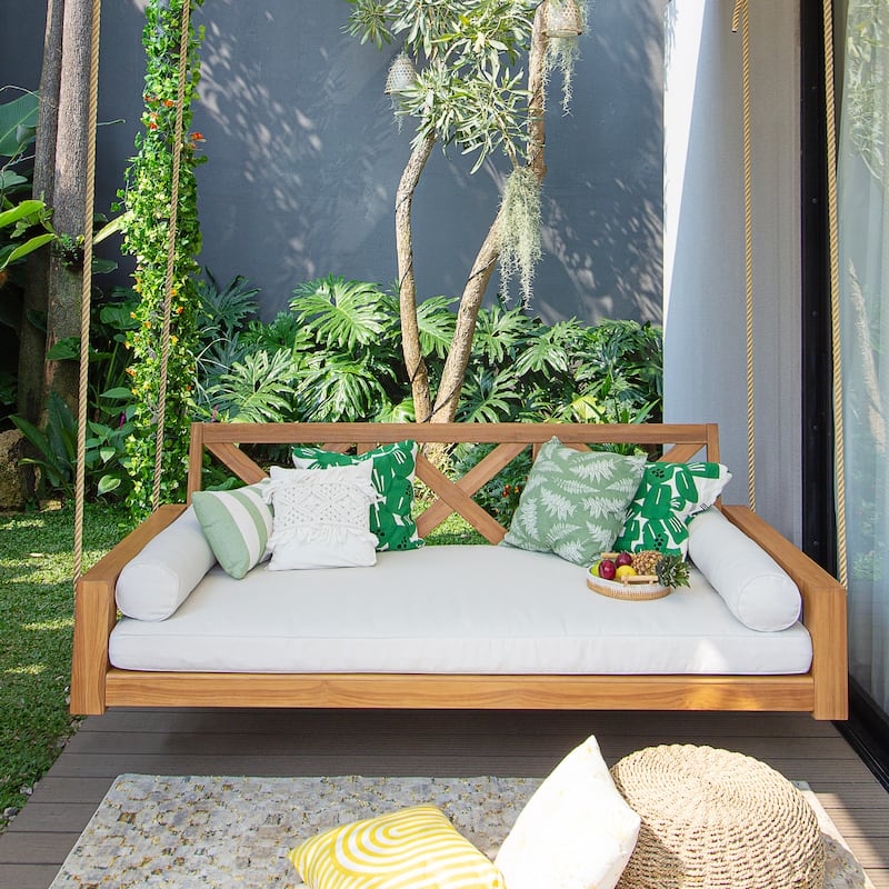 Cambridge Casual Logan Teak Outdoor Porch Swing Daybed with Cushion