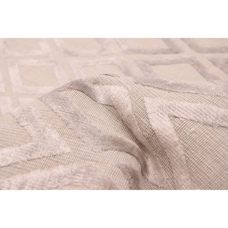 ECARPETGALLERY Hand Loomed Elysian Grey Viscose, Wool Rug - 8'1 x 10'0