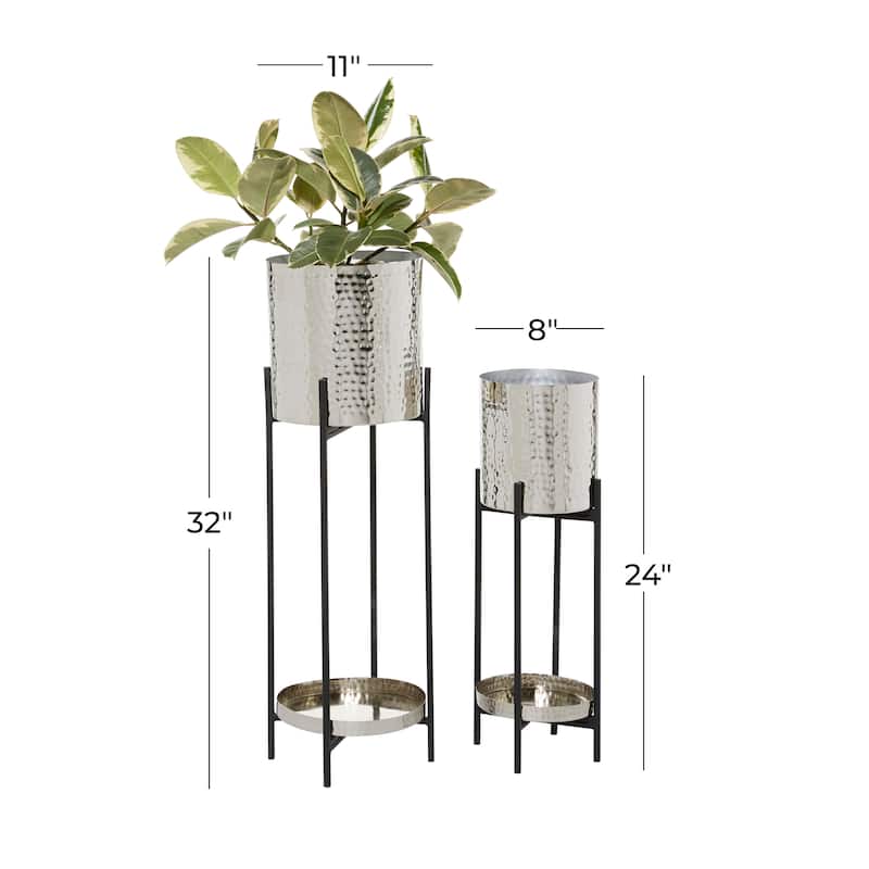 Black or Silver Modern Glam Contemporary Planter Stand (Set of 2) - S/2 24", 33"H