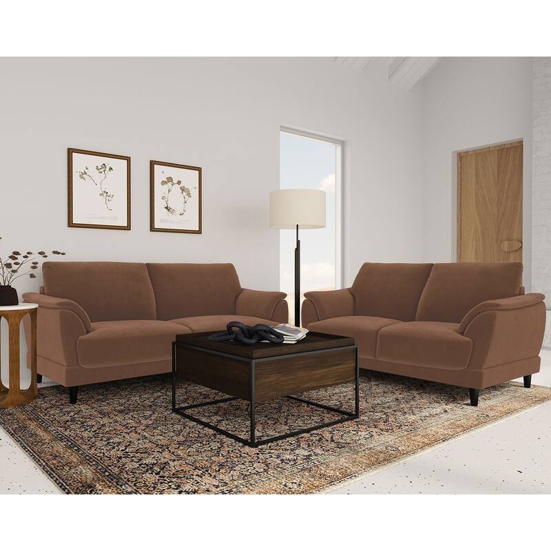 2-piece Velvet Upholstered Sofa Set with Wooden Tapered Legs in Rust