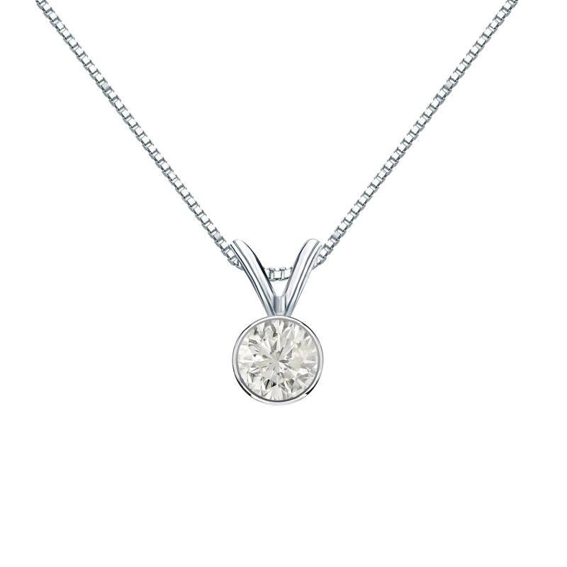 Auriya 1/2ctw Round Solitaire Diamond Necklace 14k Gold Bezel-set (I-J, SI2-SI3) - White