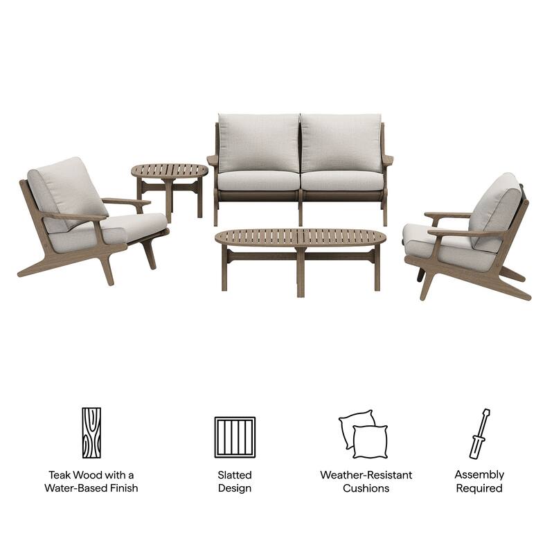 Saratoga 5-Piece Outdoor Patio Teak Wood Furniture Set