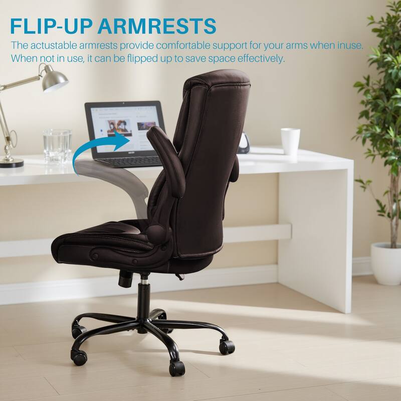 Ergonomic PU Leather Seat High Back Heavy Duty Office Executive Chair with Flip-up Arms