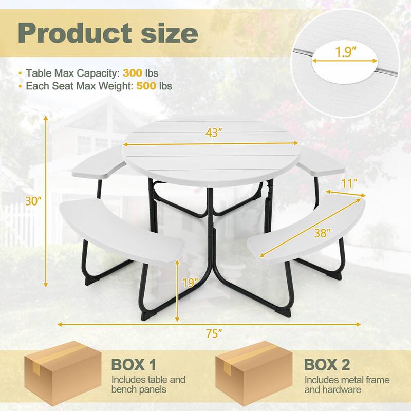 Costway Outdoor 8-person Round Picnic Table Bench Set with 4 Benches & - See Details