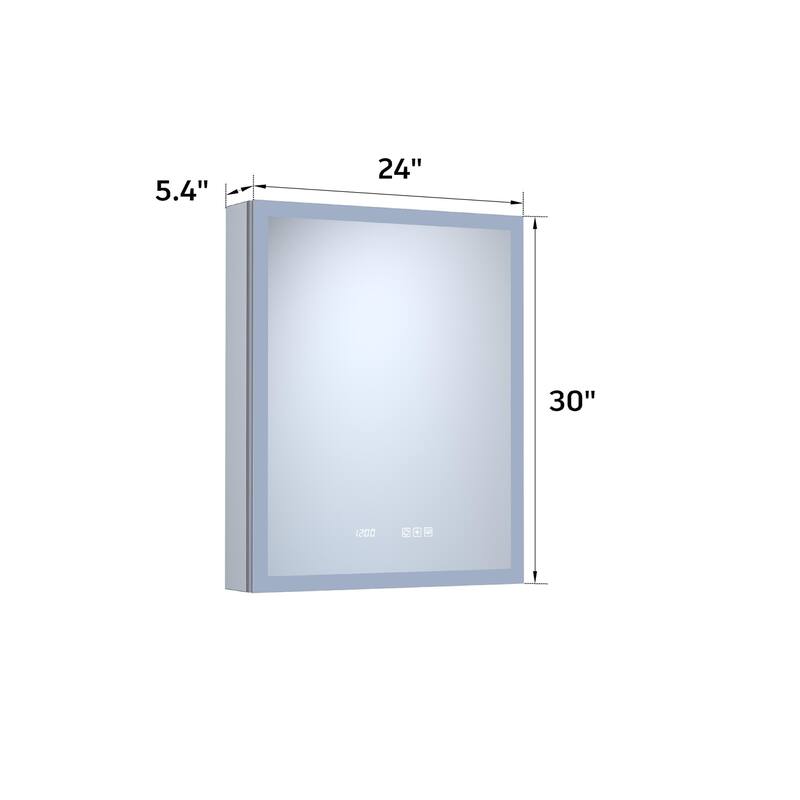 Rectangular Aluminum Recessed/Surface Mount Medicine Cabinet in Silver with Mirror LED and Clock