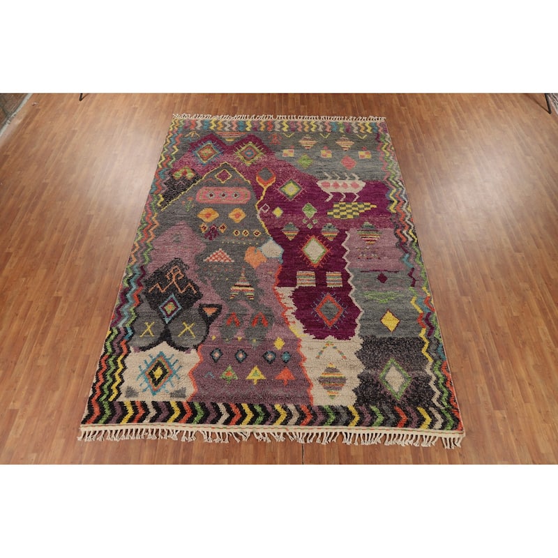Plush Moroccan Oriental Area Rug Handmade Purple Wool Carpet - 9'0" x 12'7"