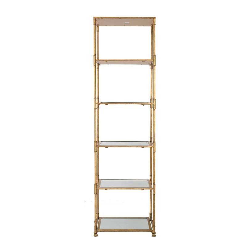 71 Inch Shelf, 6 Tier Design, 5 Glass Shelves, Iron Frame, Gold Finish