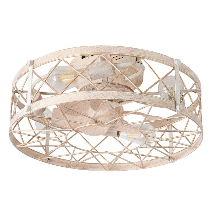 Oaks Aura 20in.Modern Caged Low Profile Ceiling Fan with Light, Dual App Control Farmhouse Flush Mount Ceiling Fan with Remote