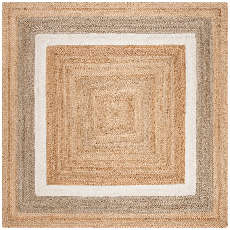 SAFAVIEH Handmade Natural Fiber Antonije Border Jute Rug - 6' Square - Natural/Grey/Ivory
