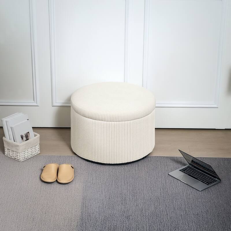 Large Corduroy Storage Ottoman with Hidden 25.6 Gal Compartment and Foam Seat Steel Frame