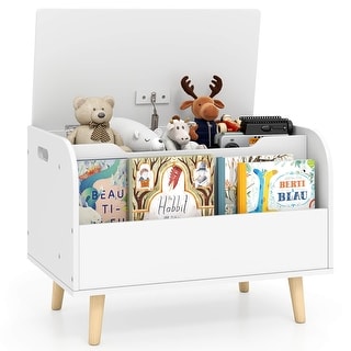 Costway Kids Wooden Toy Box with Front Bookshelf 4 Solid Wood Legs - See Details