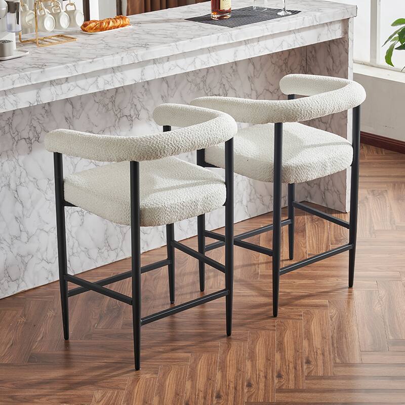 Upholstered Bar Stools, Fabric Counter Height Chairs with Metal Frame & Armrests Kitchen Island Bar Chairs Set of 2