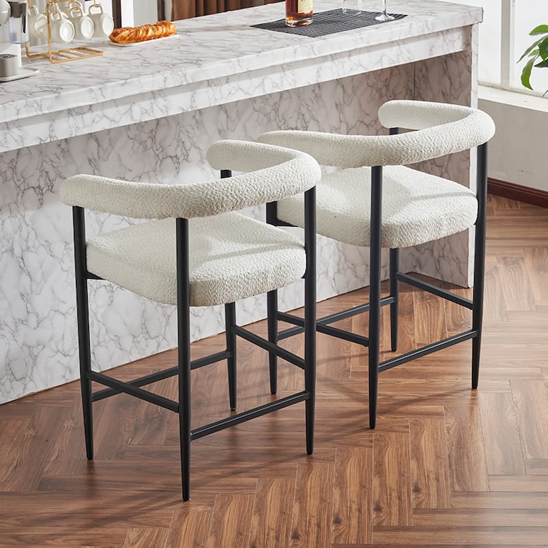 Upholstered Bar Stools Set of 2, Fabric Counter Height Chairs with Metal Frame, Kitchen Island Chairs with Armrests