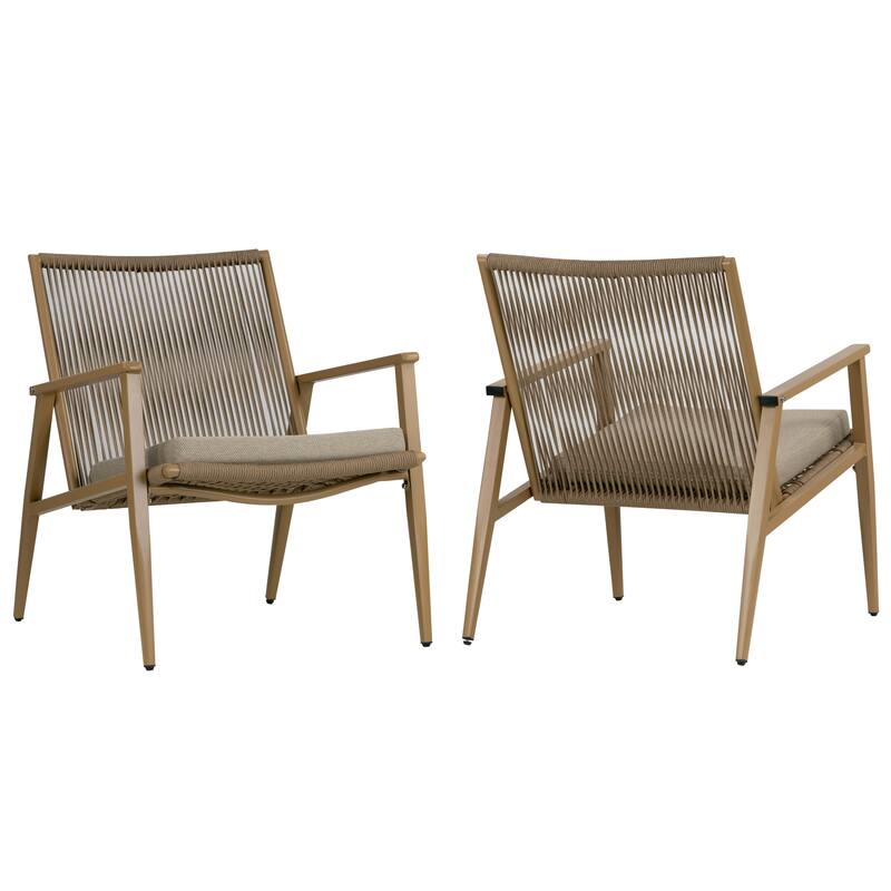 Set of 2 Biton Brown Outdoor Lounge Chair with Seat Cushion