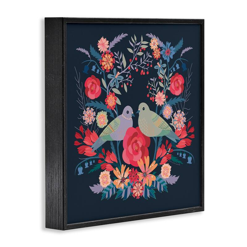 Stupell Symmetrical Birds & Flowers Framed Giclee Art Design By Verbrugge Watercolor