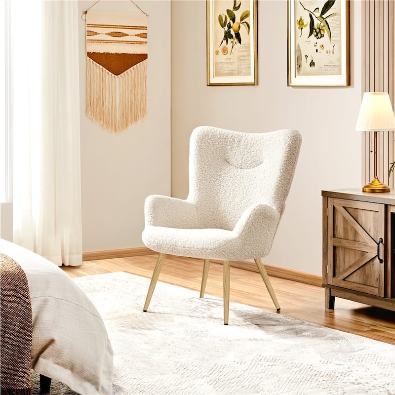 Yaheetech Modern Boucle Fabric Accent Chair Fabric Armchair - White