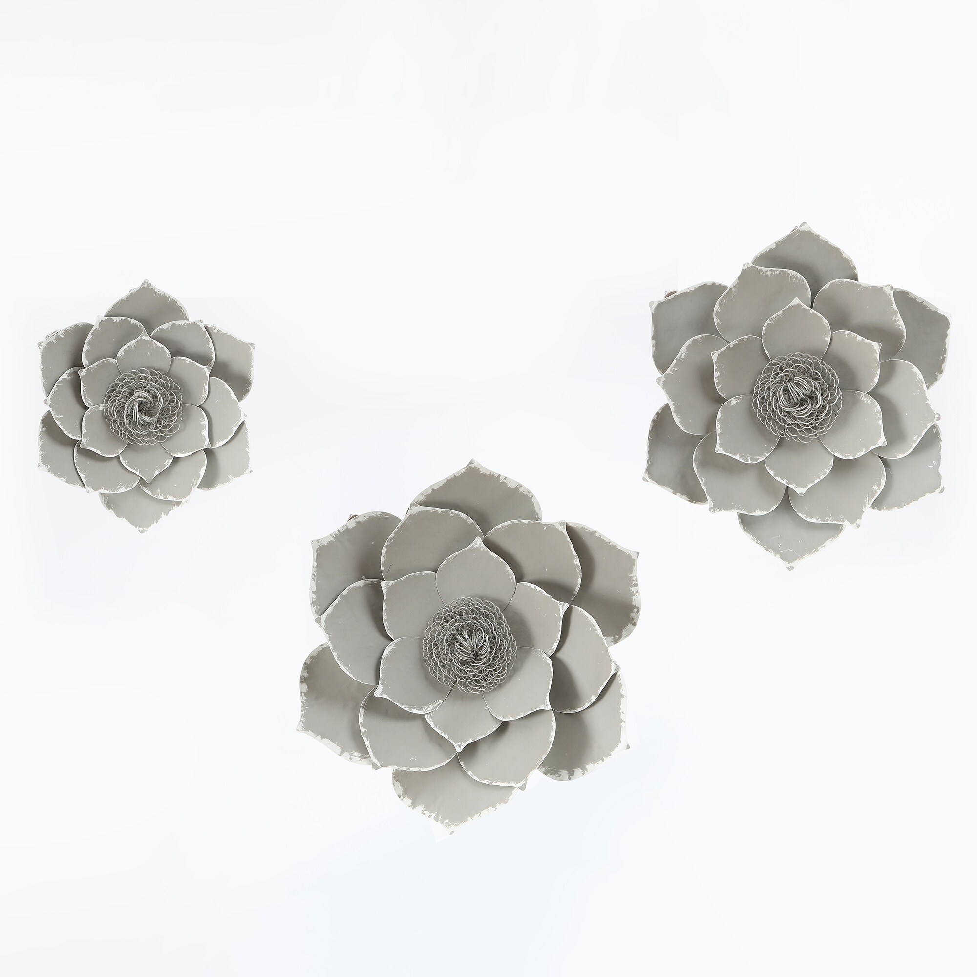 MURRAL - 【3日まで】MURRAL♡Framed flower top (Gray) Light Grey and White Metal Flower Wall Decor (Set of 3