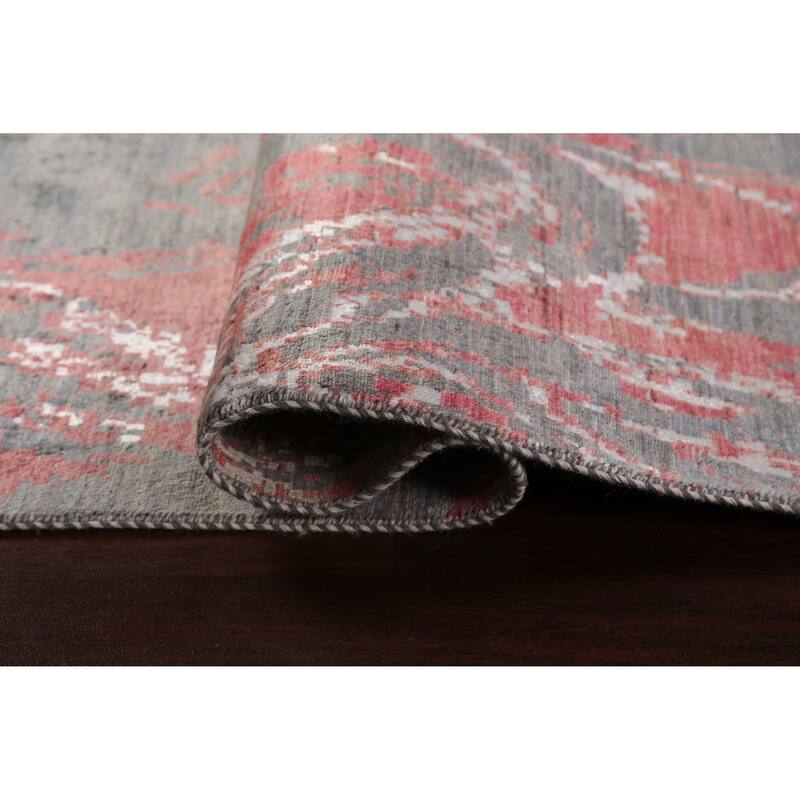 Wool/ Silk Vegetable Dye Abstract Oriental Runner Rug Hand-knotted - 3'1" x 12'2"