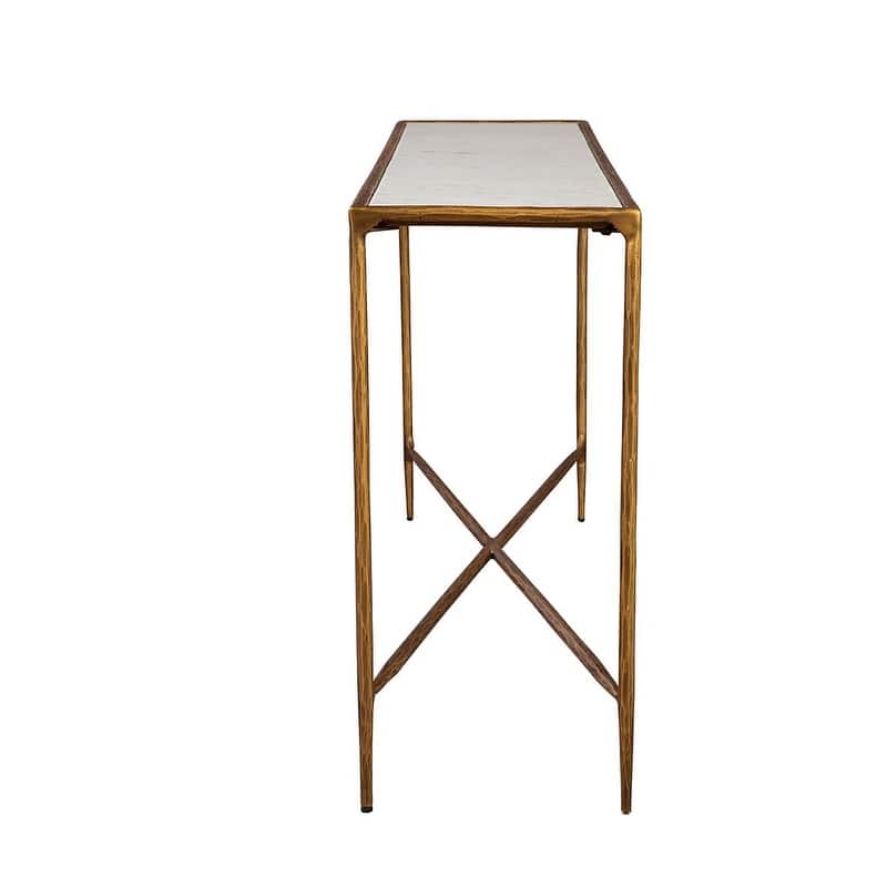 Furniture Classics White Marble Gold Cast Iron Bronson Console Table