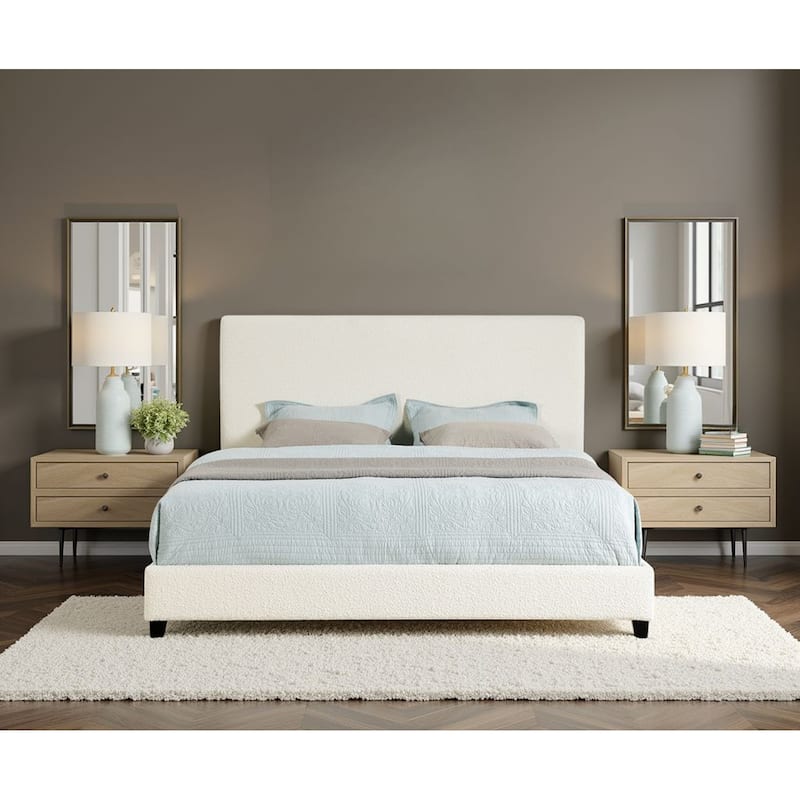 Bridgevine Home Tall White Boucle Panel Headboard Upholstered Platform Bed