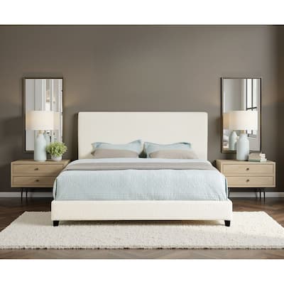 Bridgevine Home Tall White Boucle Panel Headboard Upholstered Platform Bed