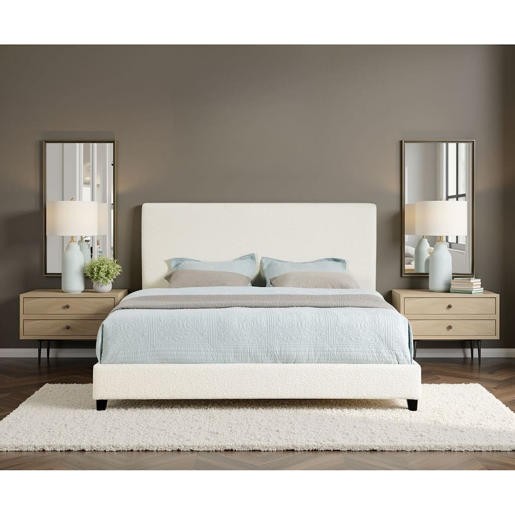 Bridgevine Home Tall White Boucle Panel Headboard Upholstered Platform Bed