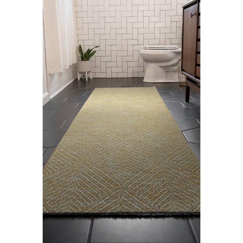 Alameda Solid Color Chevron Machine Washable Indoor Area Rug - 2'3'' x 7'7'' - Green/Sage Green