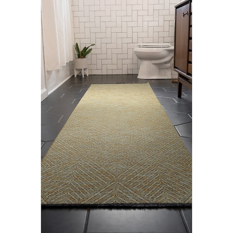 Alameda Solid Color Chevron Machine Washable Indoor Area Rug - 2'3'' x 7'7'' - Green/Sage Green