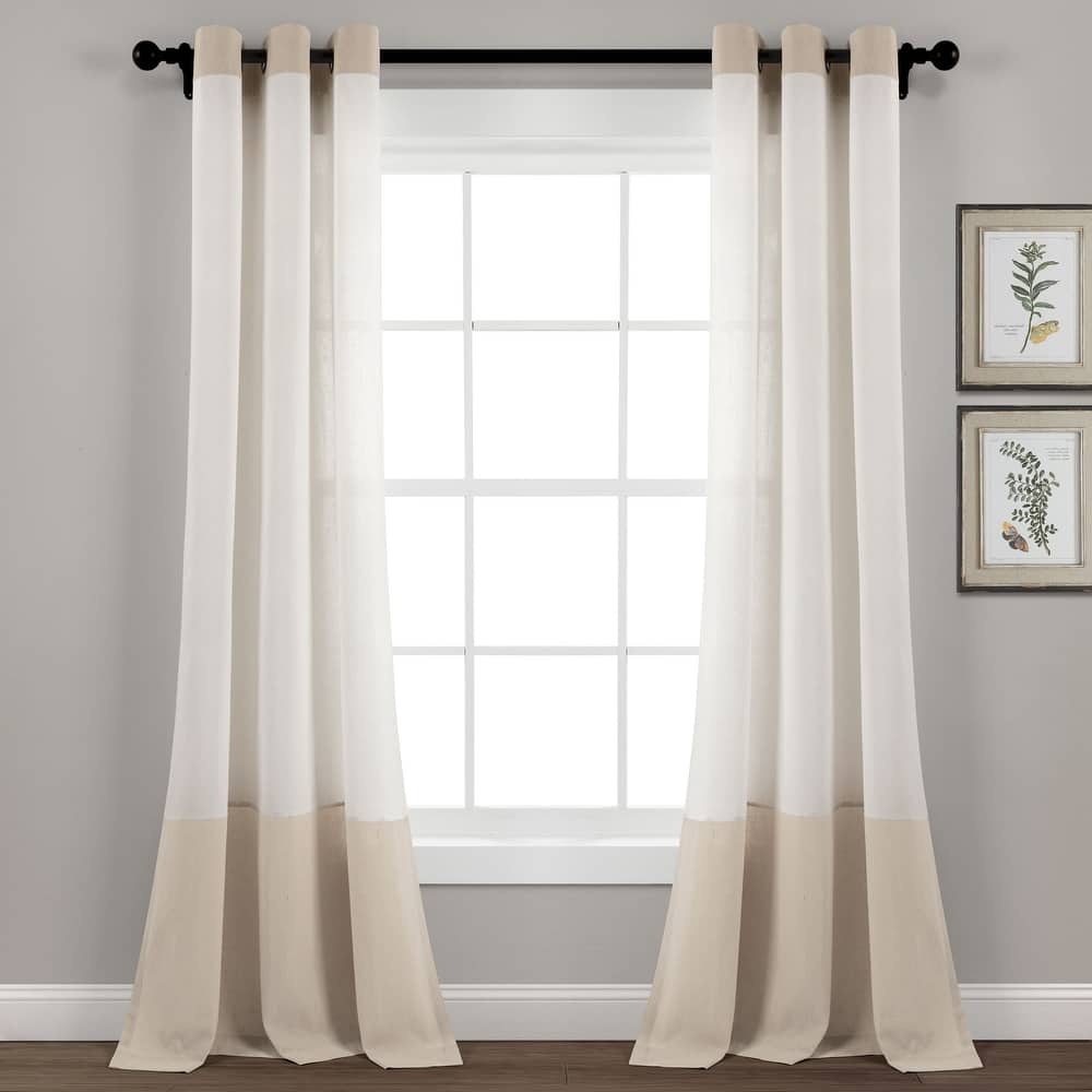 Lush Decor Faux Linen Grommet Colorblock Window Curtain Single Panel - 84" x 40"