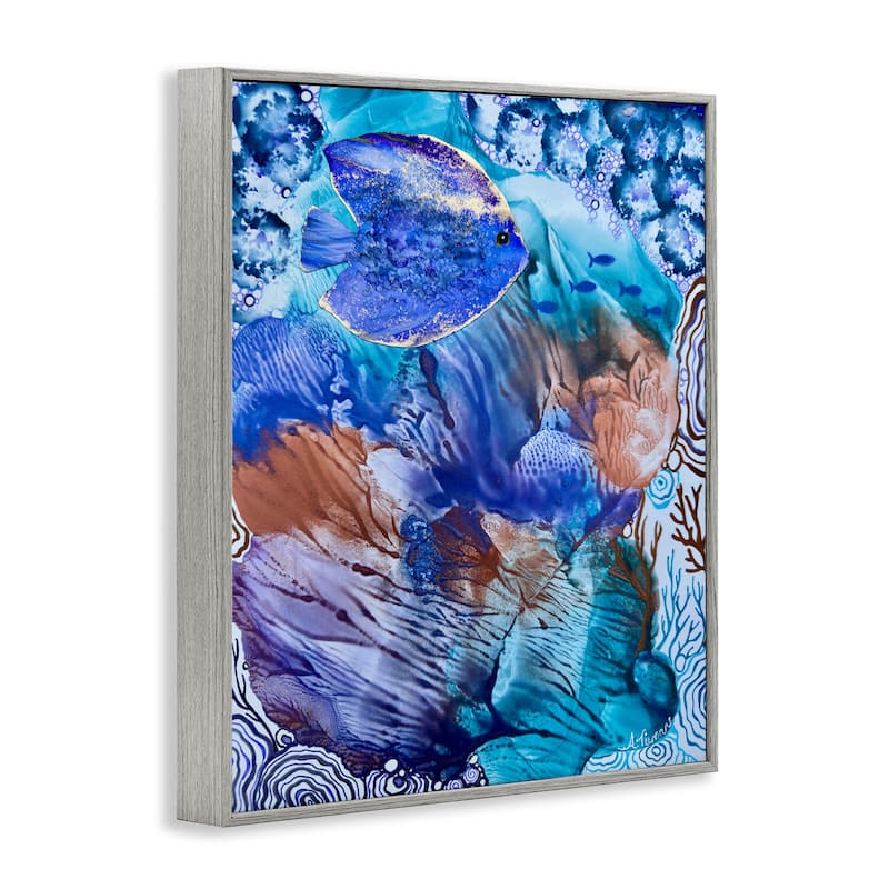 Stupell Underwater Fish Sea Life Framed Giclee Art Design By Amy Tieman