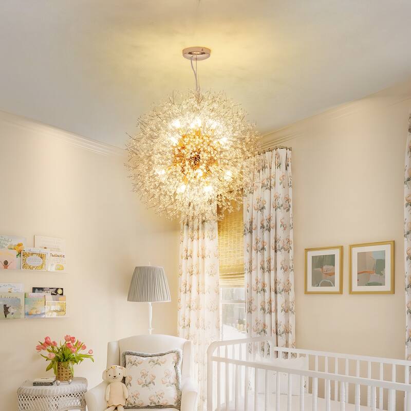 9/ 16-Light Modern Glam Large Round Globe Starburst Crystal Pendant Sphere Sputnik Firework Chandelier