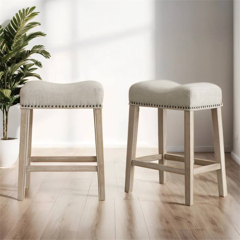 Upholstered Backless Saddle Seat Counter Stools 24" Height Set of 2
