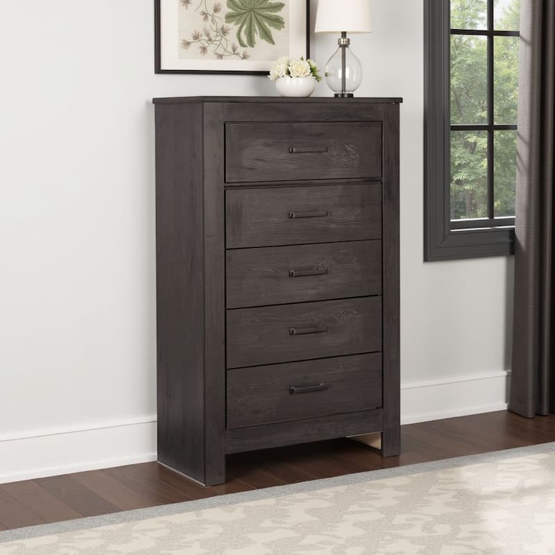Brin Tall Dresser Chest, 5 Drawers, Rustic Laminate Dark Charcoal Gray