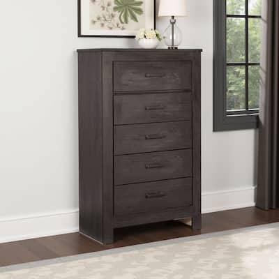 Brin Tall Dresser Chest, 5 Drawers, Rustic Laminate Dark Charcoal Gray