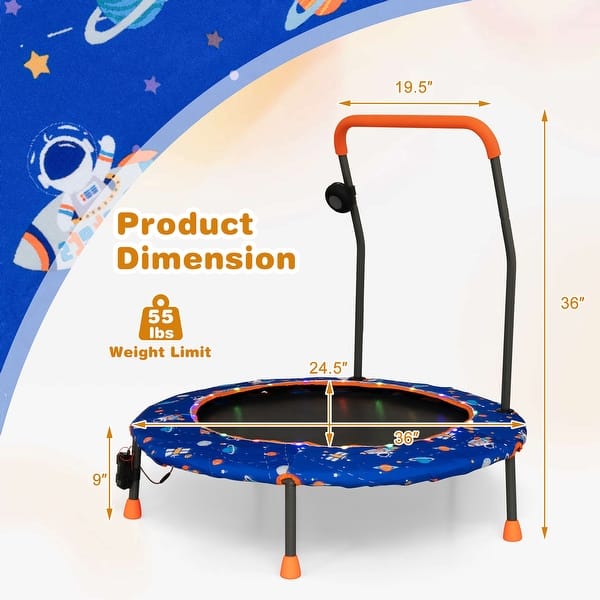Gymax 36'' Mini Toddler Trampoline w/ LED Bluetooth Speaker Detachable