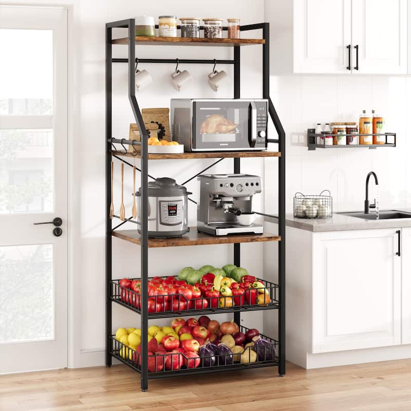 5-Tier Kitchen Bakers Rack Microwave Oven Stand with 2 Large Wire Basket - 15.7"D x 23.6"W x 50.7"H