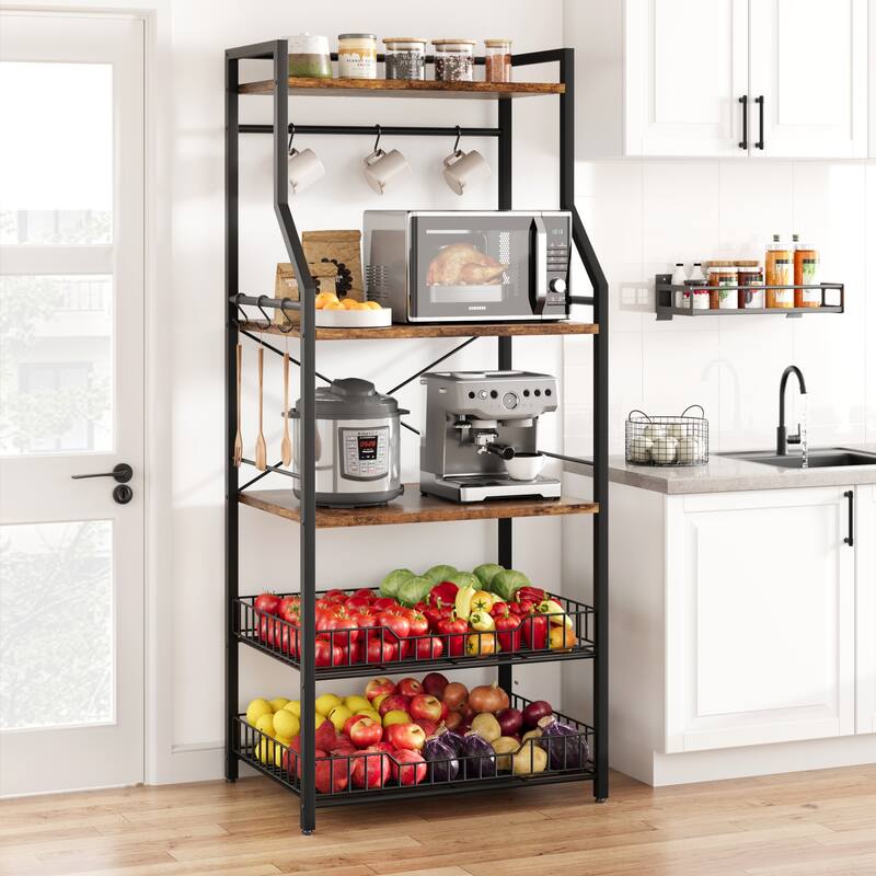 Kitchen Bakers Rack, Microwave Oven Stand with 2 Large Wire Basket