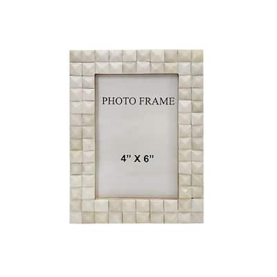 4x6" Bone Diamond Picture Frame - White