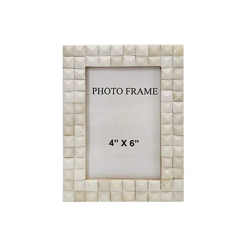 4x6" Bone Diamond Picture Frame - White