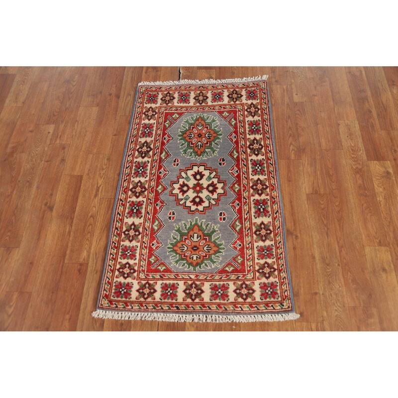 Geometric Kazak Accent Rug Handmade Traditional Wool Carpet - 2'0" x 3'0"