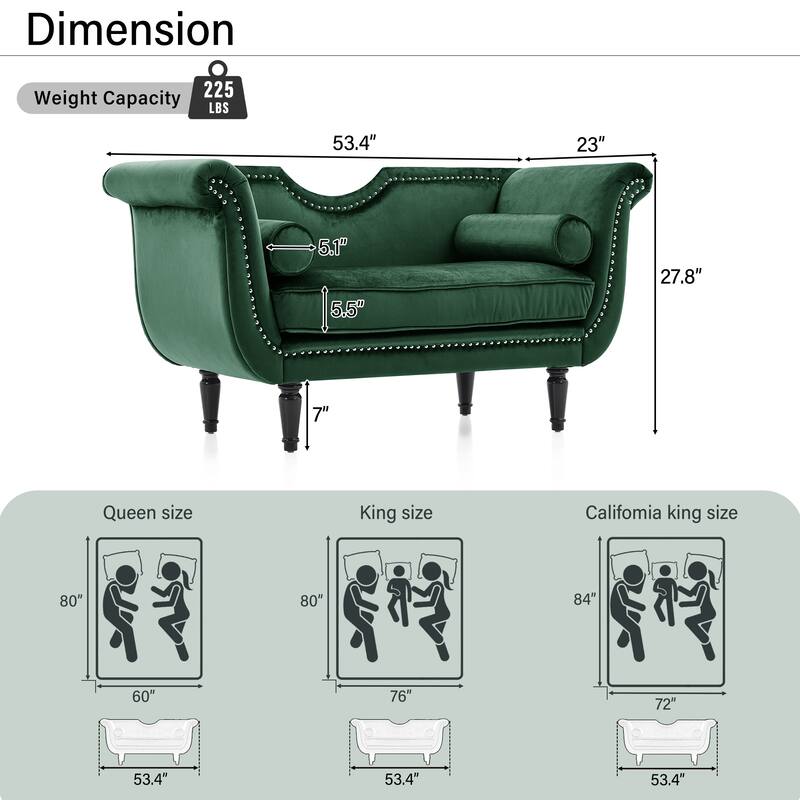 Christopher Knight Home - Velvet Bench with Nailhead Trim & Curved Arms