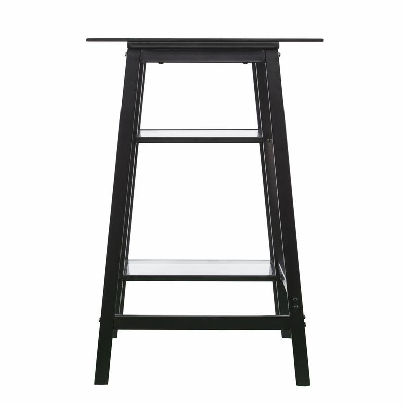 Clear Glass Black Metal Writing Desk with Shelves and Rectangular Desk