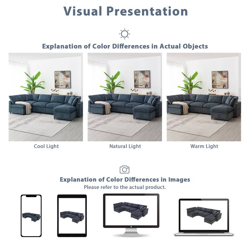 Dark Blue Modular Sectional Sofa Bed with Ottoman, Convertible U-Shape