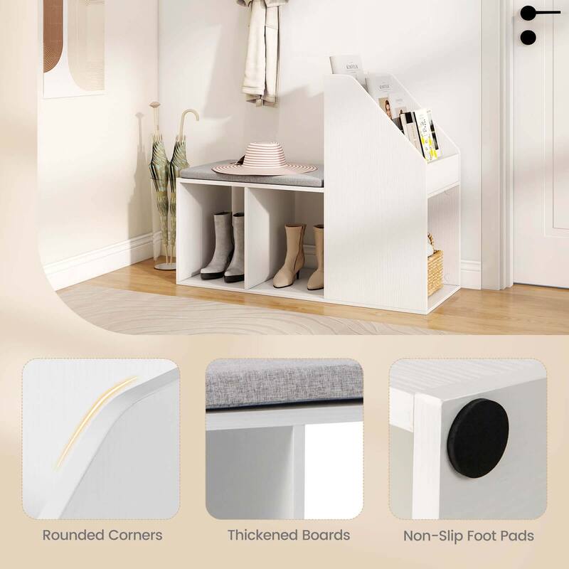 Costway Shoe Storage Bench with Removable Seat Cushion 3 Side Storage - See Details