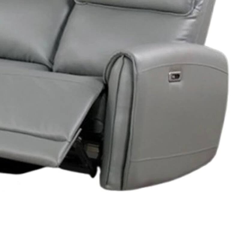 Sily Power Reclining Sofa, Gray Faux Leather, 81 Inch, USB Ports
