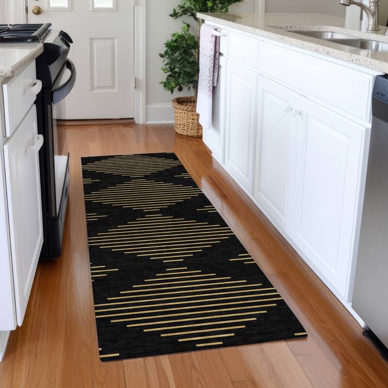 Premium Washable Super Soft Global Stripes Mayfield Rug - Black - 2'3" x 7'6"