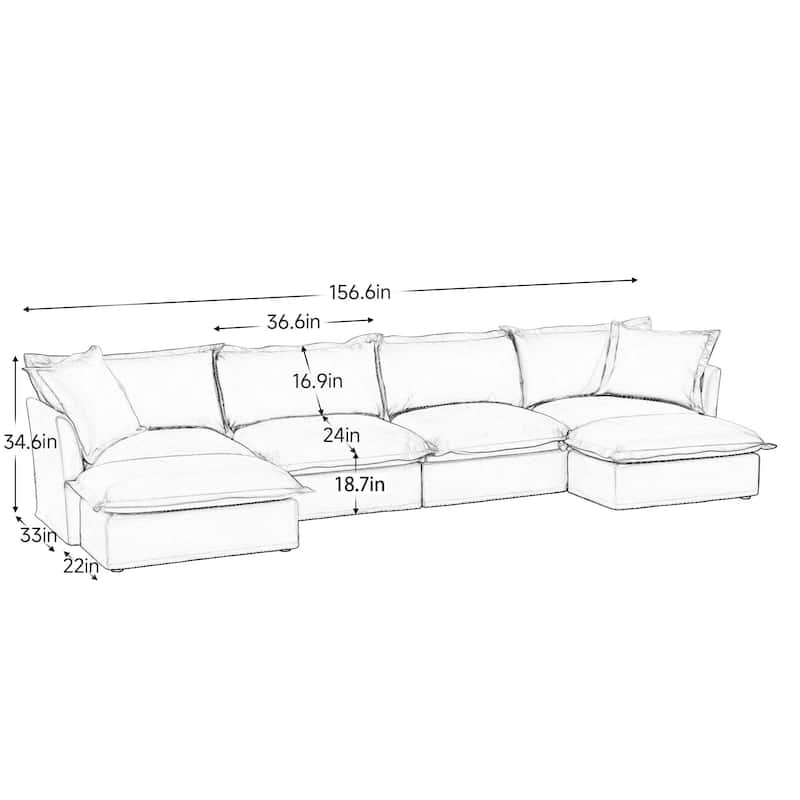 Modern Deep Seat Modular Sofa with Removable Chenille Covers and Plush Cushions for Living Room and Guest Room