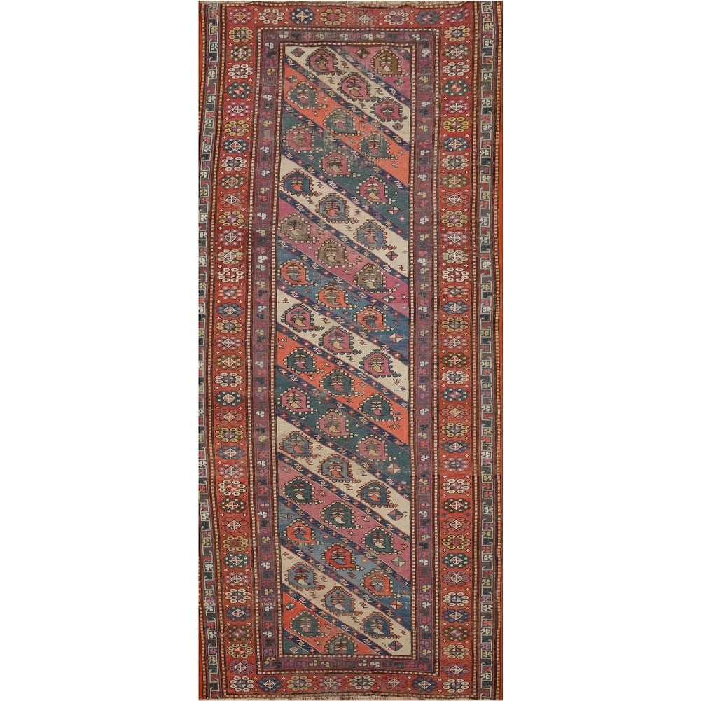 Hand Knotted Oriental 100% Wool Carpet Traditional All-Over Multi-Colored Kazak Area Rug - 8' 2'' X 3' 6''