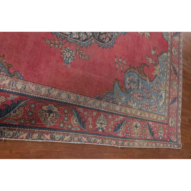 Distressed Tabriz Persian Vintage Rug Handmade Wool Carpet - 8'2" x 11'3"