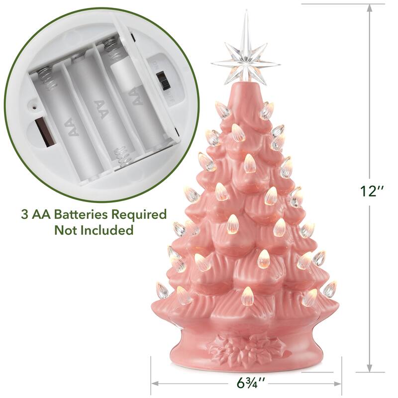 12in Hand Painted Ceramic Christmas Tree PreLit Tree with Star